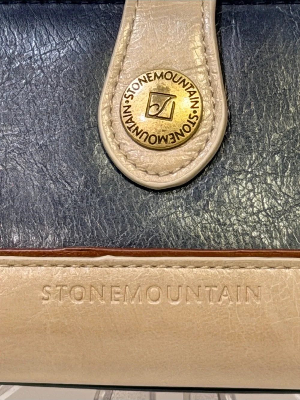 Stone Mountain Leather Wallet in Navy and Tan Color